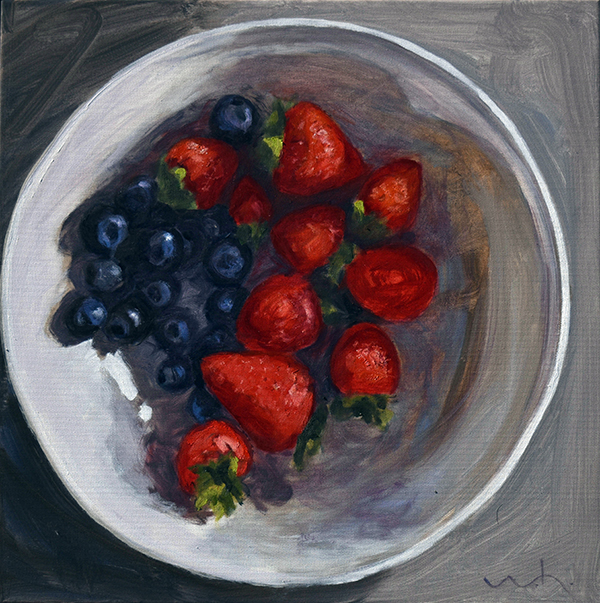 Blaubeeren und Erdbeeren;Oel auf Leinwand,;60 x 60 cm;1.400 - Galerie Wroblowski
